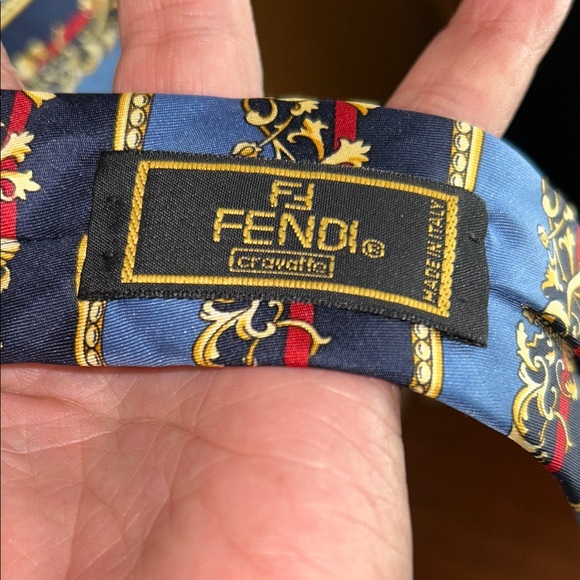 Men's Fendi Blue Patterned Silk Tie - Picture 2 of 3